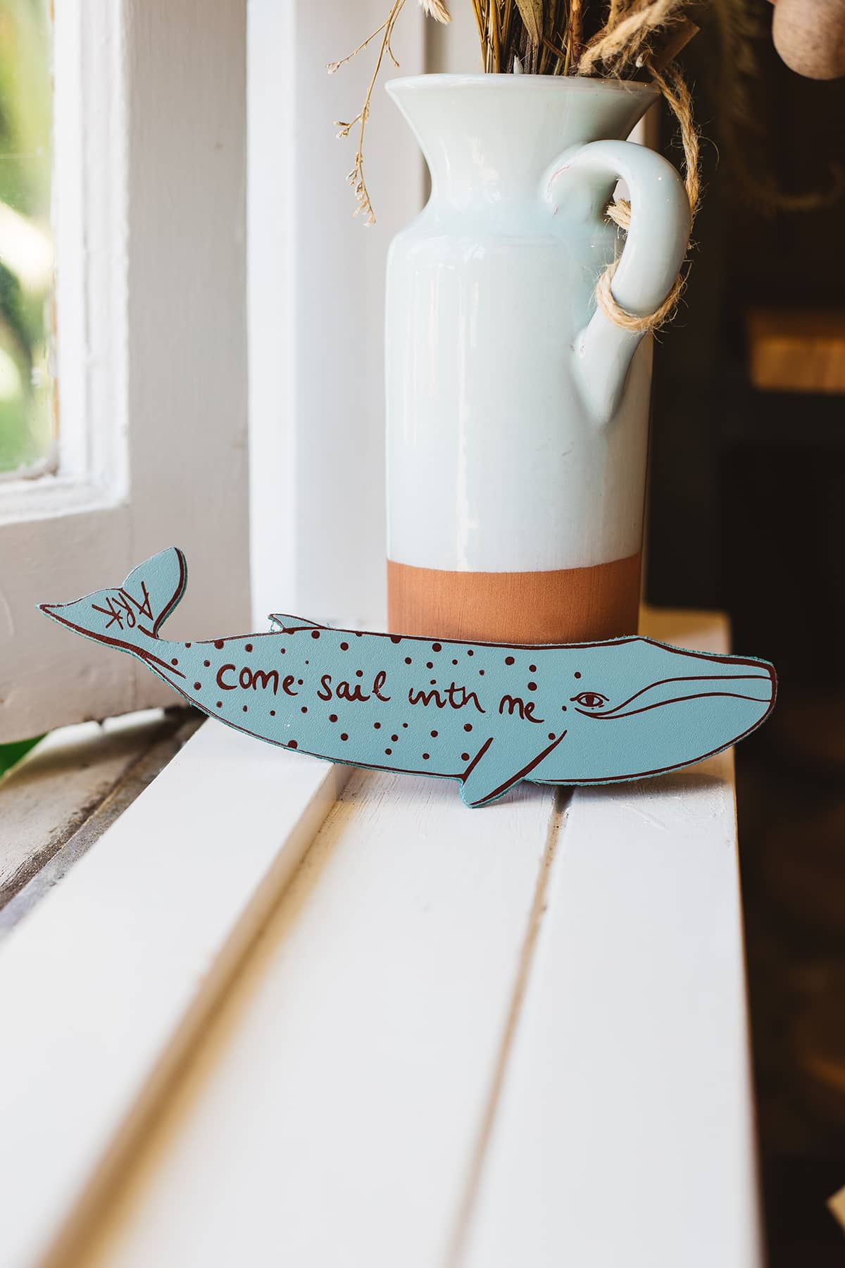 Àine & Co. Ark Bookmark in whale design with text "Come sail with me"