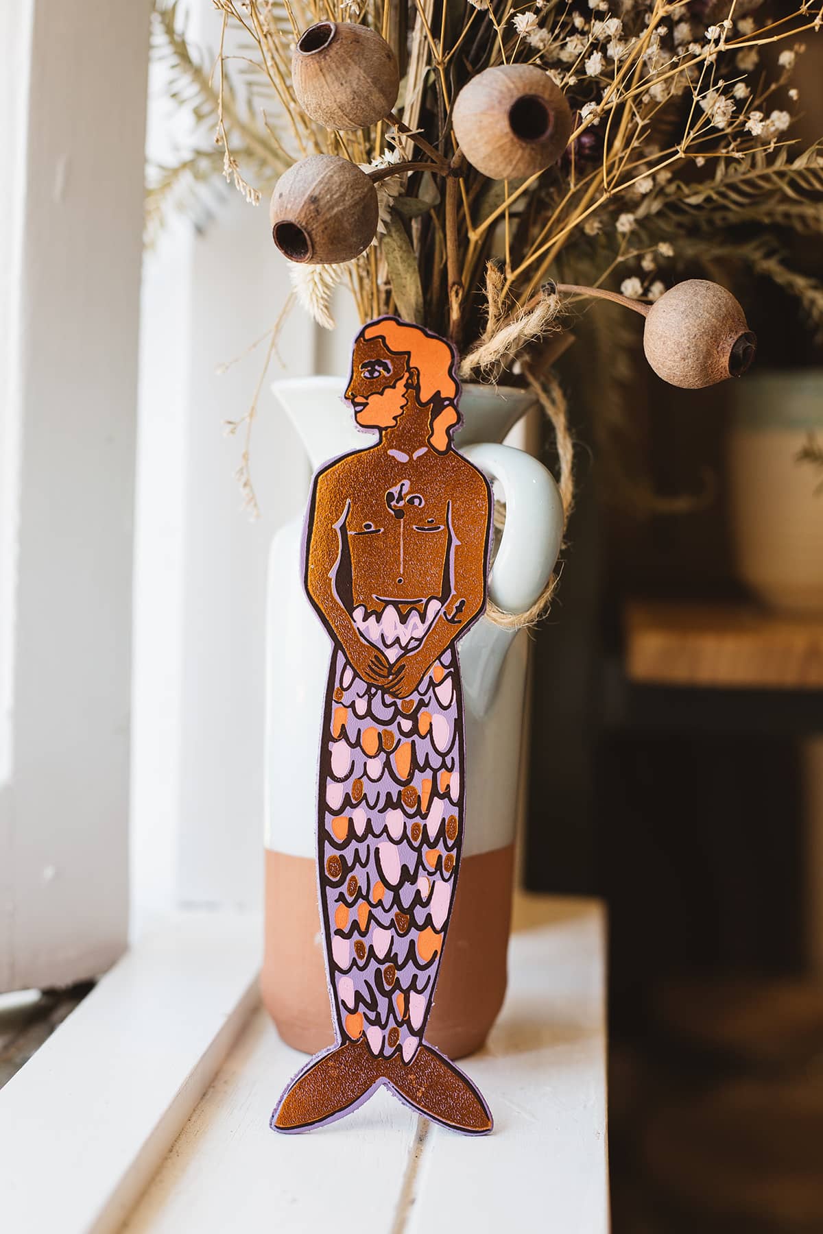 Àine & Co. Ark Bookmark in brown, purple and orange merman design