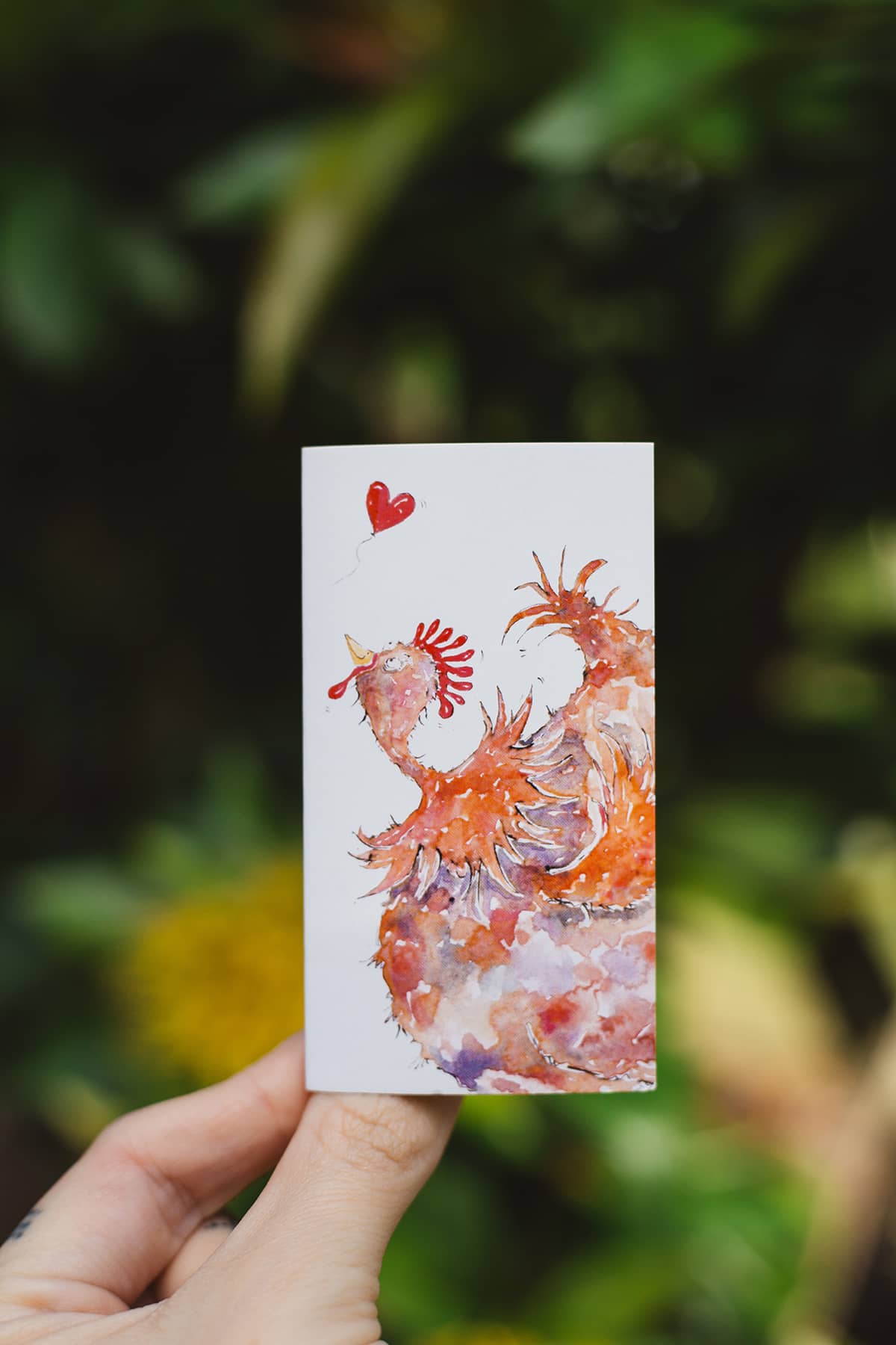 Àine & Co. small gift tag by Australian Artist, Heather Dale, featuring illustrated hen and love heart balloon