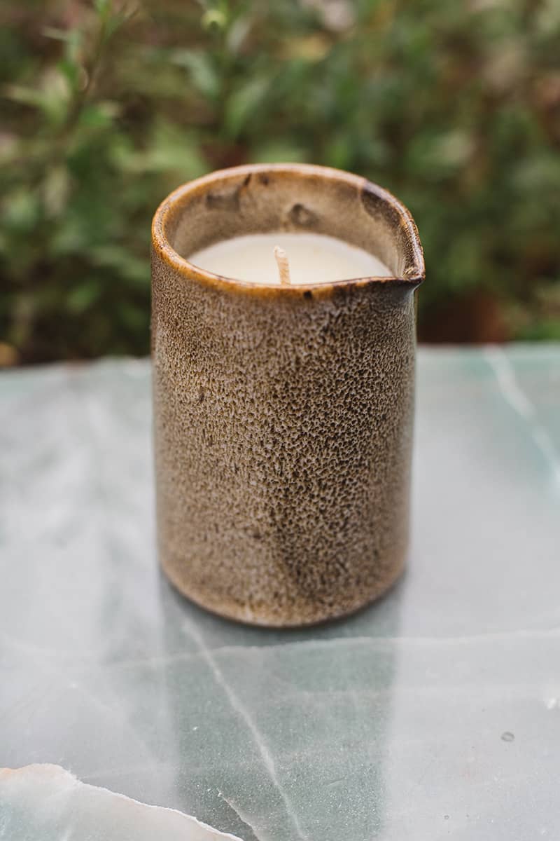 Àine & Co. Beard and Face Balm Candle with cotton wick in ceramic milk jug