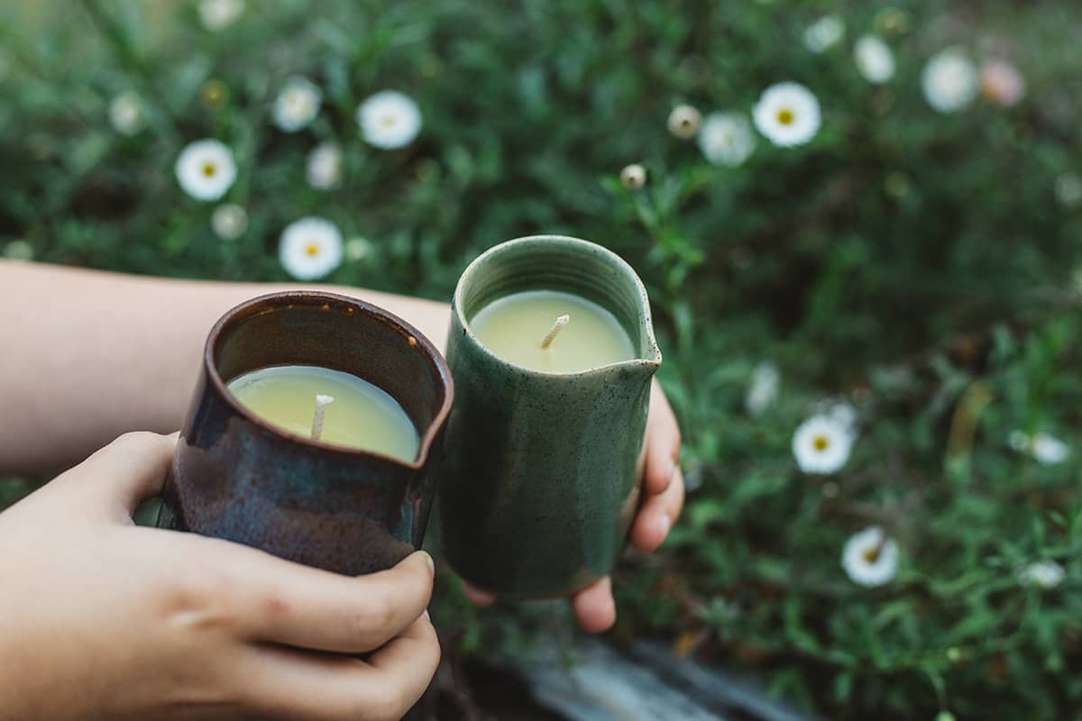Àine & Co. Beard and Face Balm Candle with cotton wick in ceramic milk jug