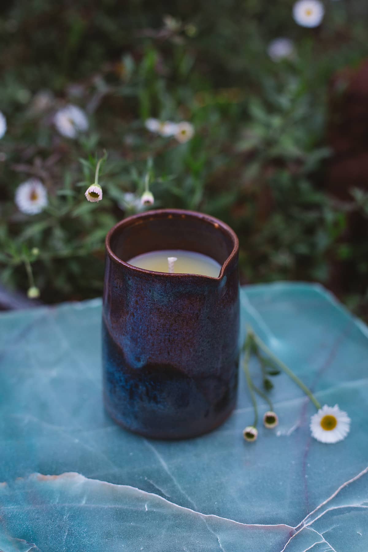 Àine & Co. Beard and Face Balm Candle with cotton wick in ceramic milk jug