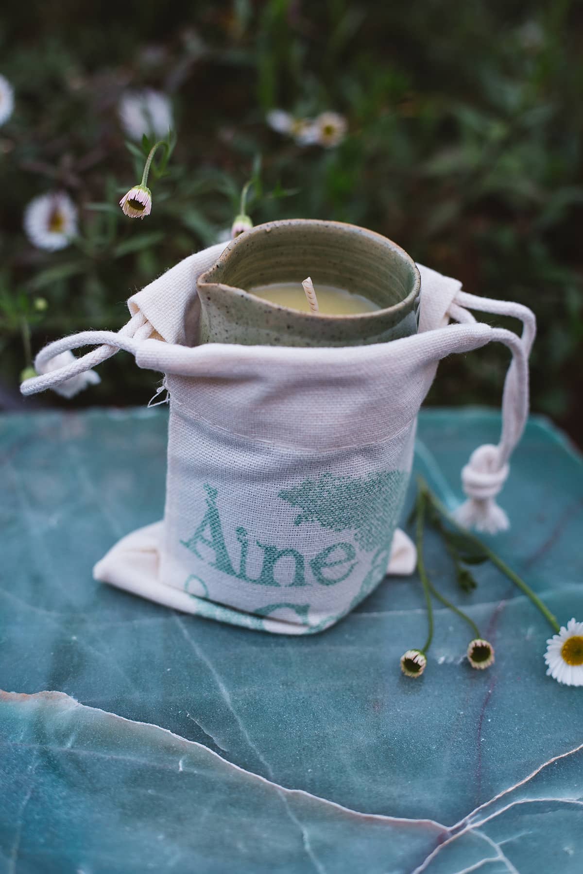 Àine & Co. Beard and Face Balm Candle with cotton wick in ceramic milk jug