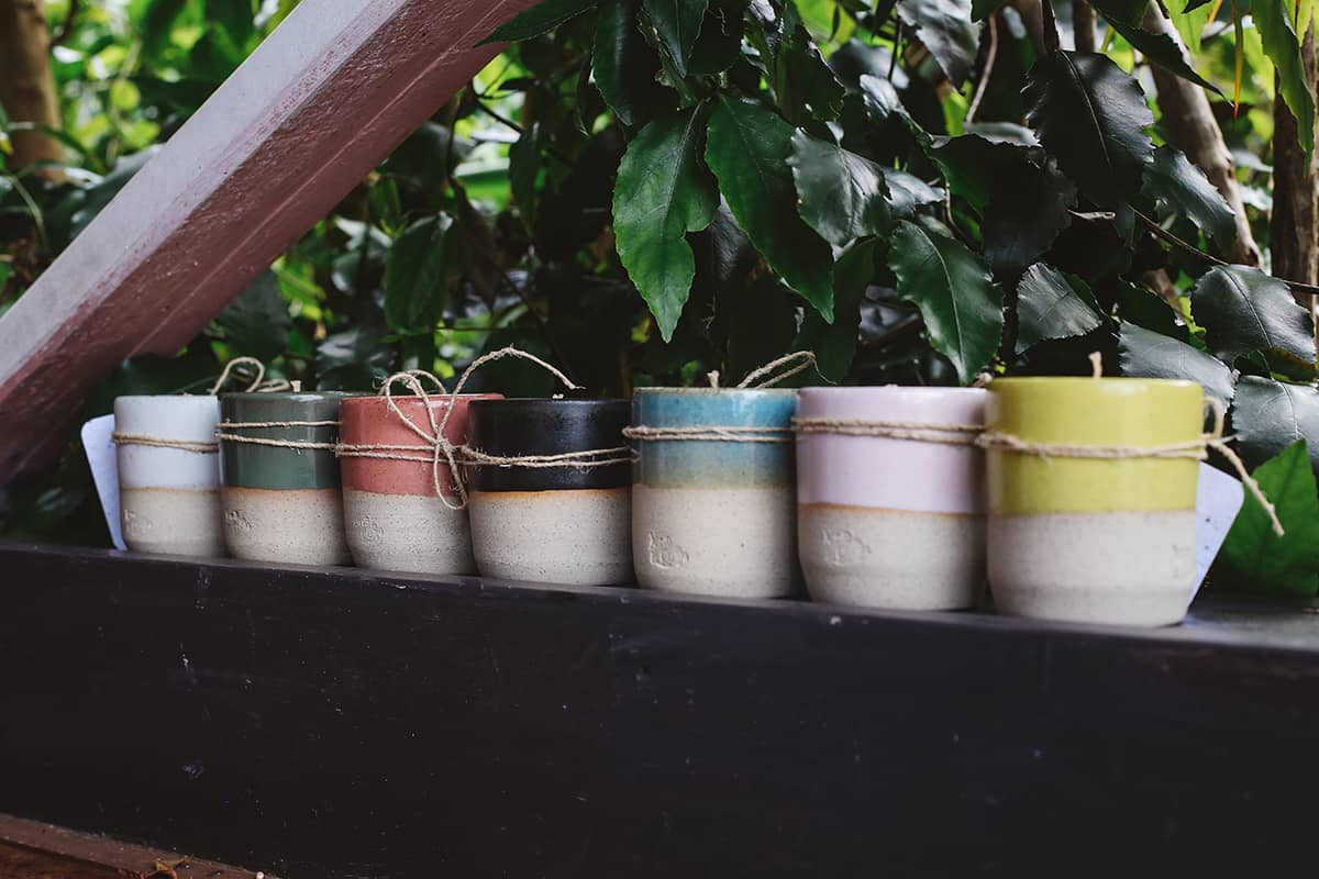 Àine & Co. Ceramic Tumbler Candle colour range in white, green, deep pink, lack, blue, rose pink and yellow