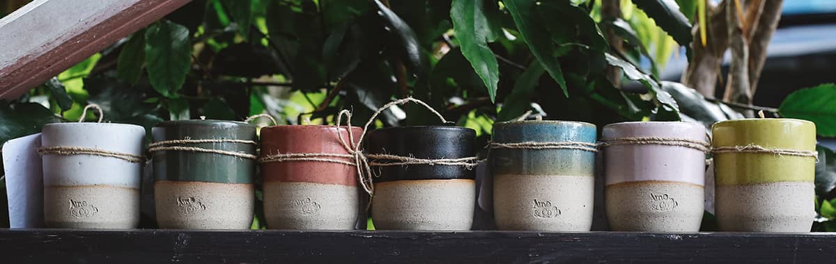 Àine & Co. Ceramic Tumbler Candle colour range in white, green, deep pink, lack, blue, rose pink and yellow