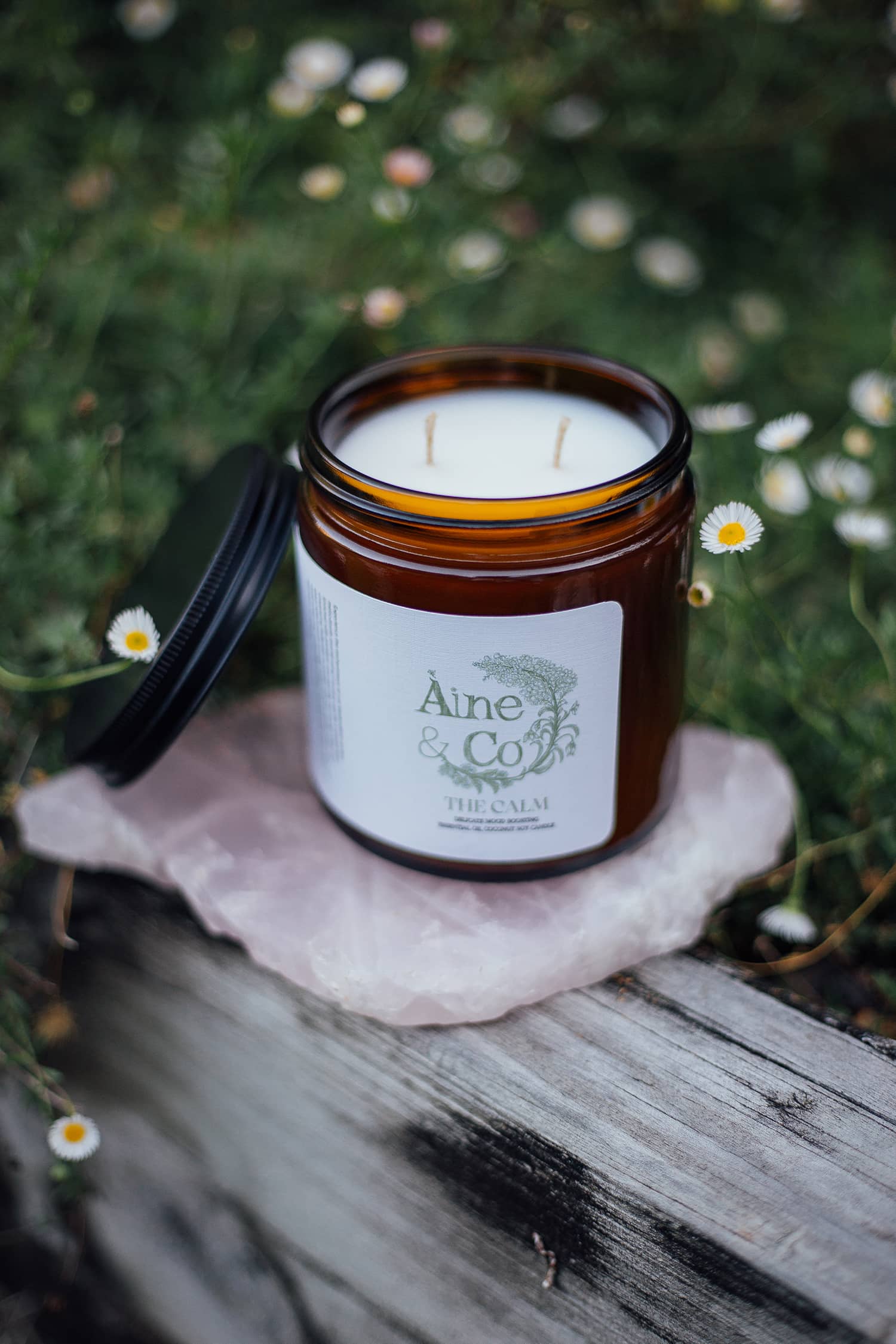 Àine & Co. Candle Jar in The Calm, showing two cotton wicks in the large size