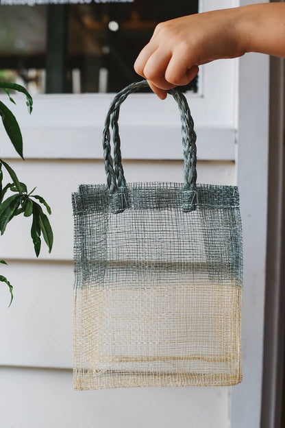 Àine & Co. yellow and grey Sinamay mesh gift bag tote