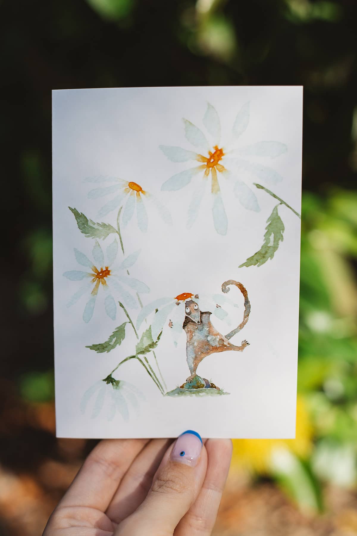 Àine & Co. gift card by Australian Artist, Heather Dale, featuring a mouse among daisies