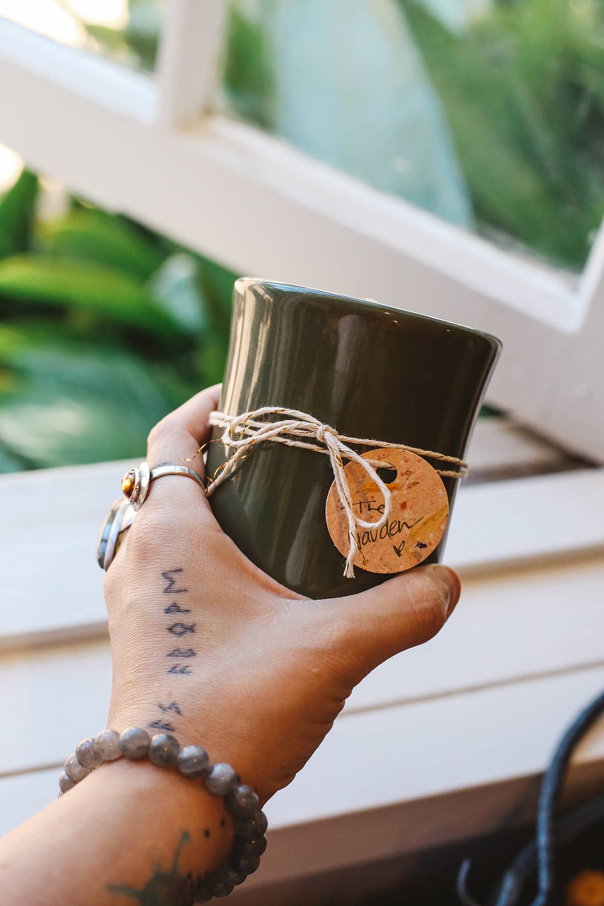 Àine & Co. ceramic Hug Candle Mug in Green (The Garden)