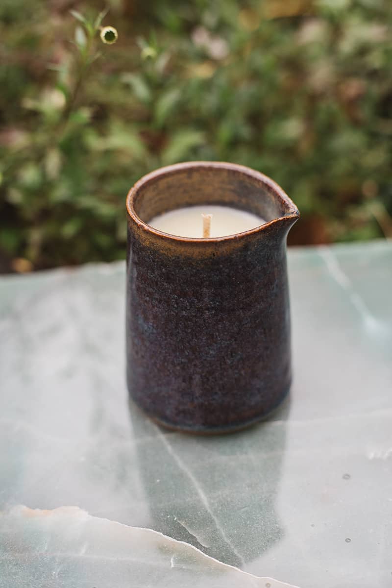 Àine & Co. Beard and Face Balm Candle with cotton wick in ceramic milk jug 