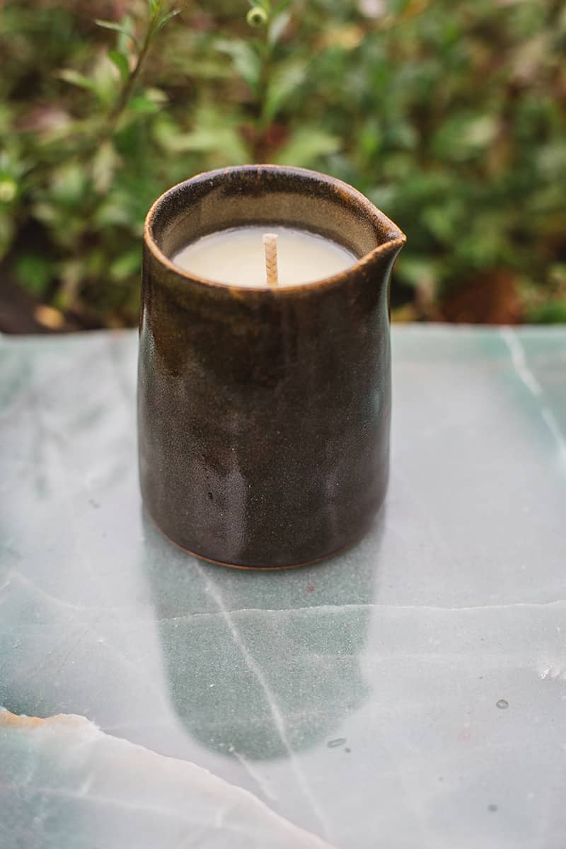 Àine & Co. Beard and Face Balm Candle with cotton wick in ceramic milk jug 