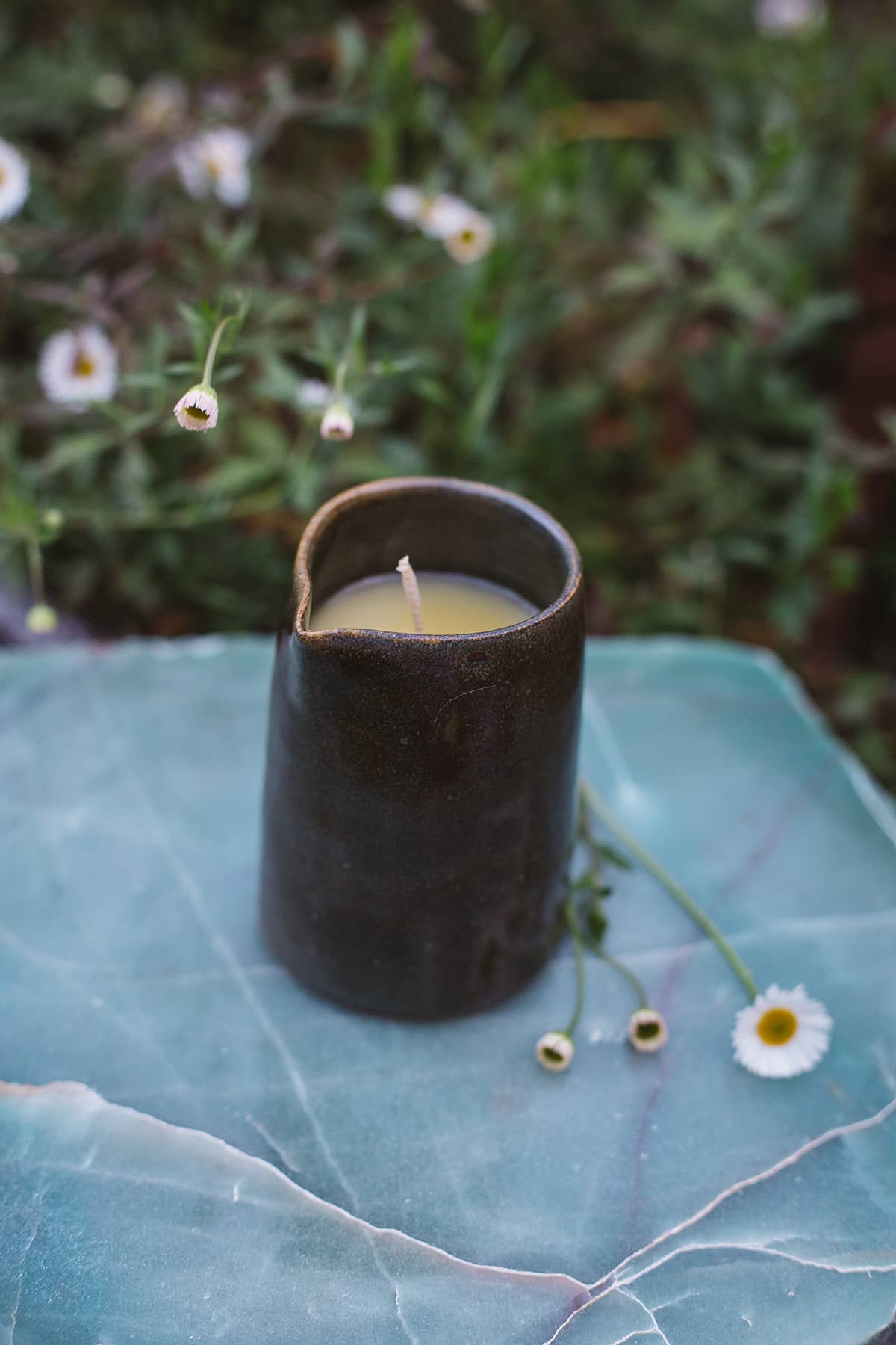 Àine & Co. Beard and Face Balm Candle with cotton wick in ceramic milk jug 