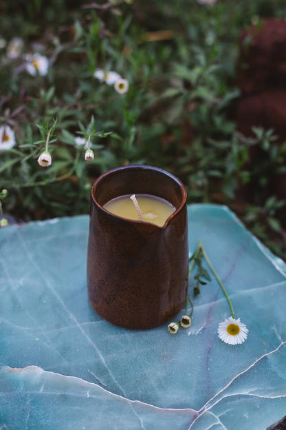 Àine & Co. Beard and Face Balm Candle with cotton wick in ceramic milk jug 